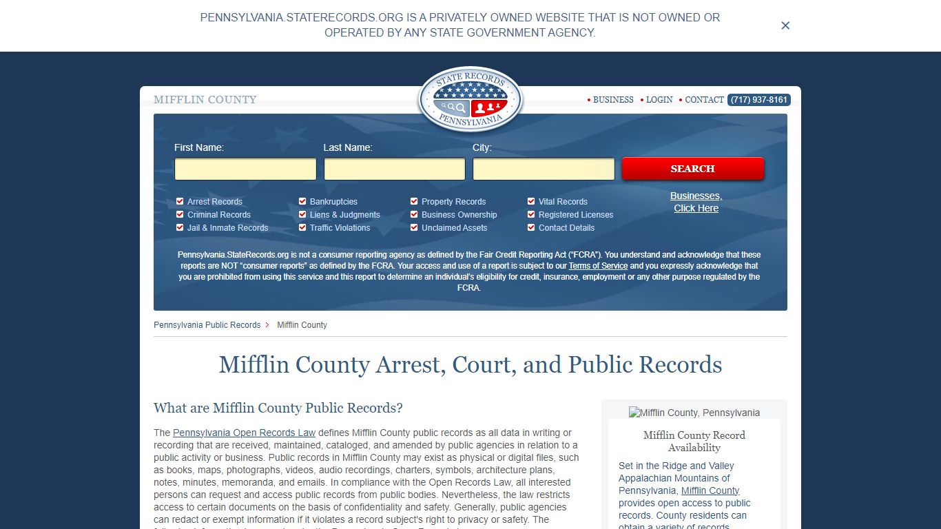 Mifflin County Arrest, Court, and Public Records