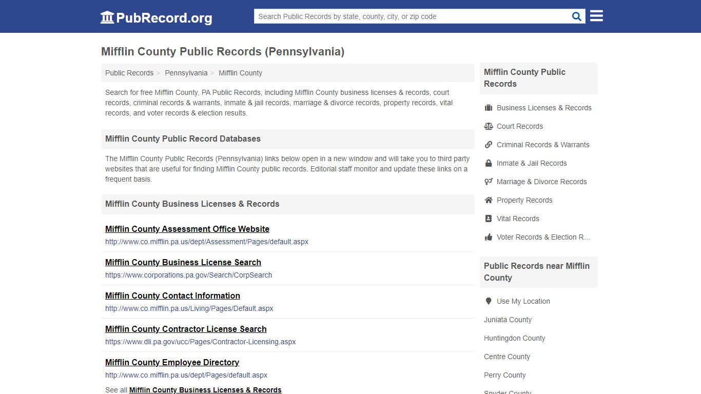 Mifflin County Public Records (Pennsylvania) - PubRecord.org