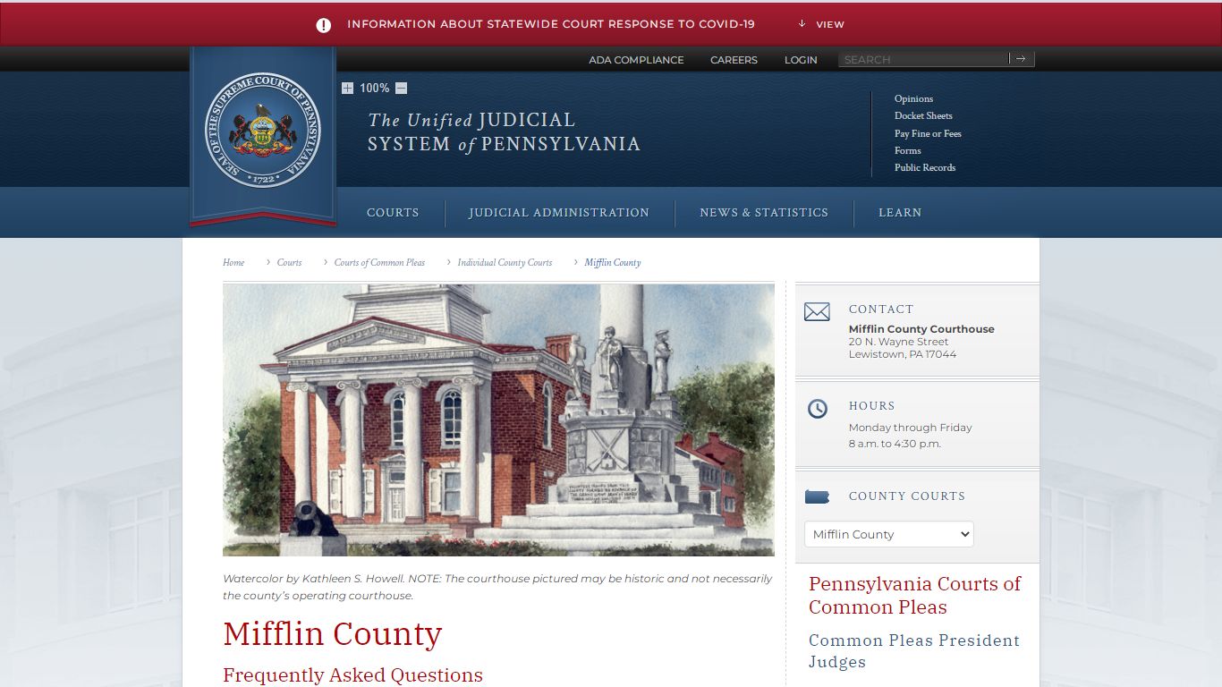 Mifflin County | Individual County Courts | Courts of Common Pleas ...